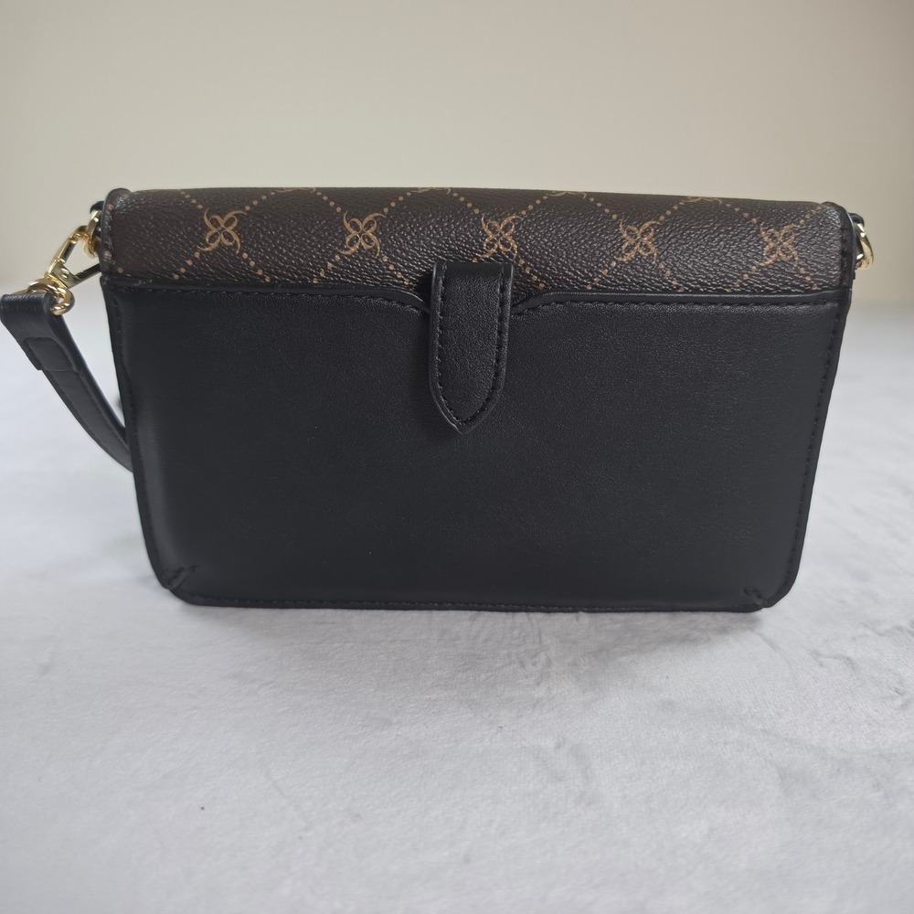 Nine West Brown Black Monogram Logo Crossbody Bag Wallet on Chain Gold Hardware - Picture 3 of 7